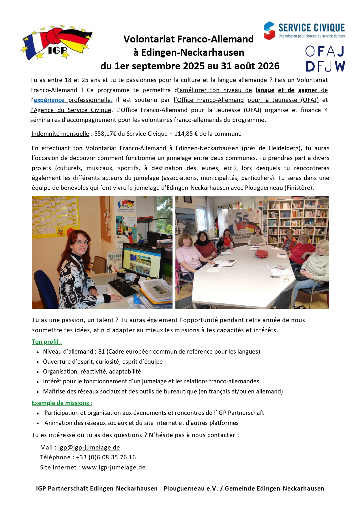 Fiche d'information volontariat franco-allemand à Edingen-Neckarhausen
