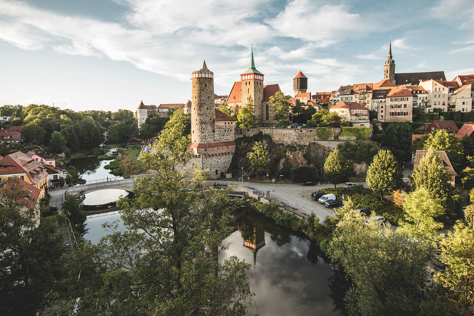 Stadt Bautzener Altstadt am Ufer der Spree